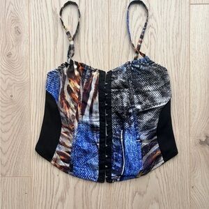 PrettyLittleThing Mixed Print Corset Top NWT